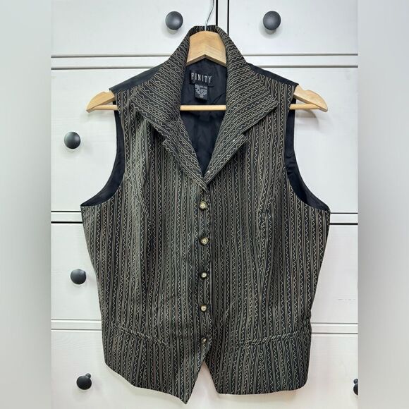 Finity 100% silk women’s vintage classic STRIPED VEST size 14 BLACK trend 2025 - Picture 1 of 12